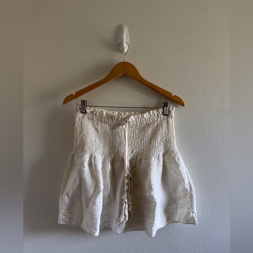 Zara White Smocked Tassel Beaded Skirt size Large